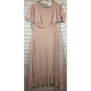 Citrus & Lemon Midi Dress Floral Ruffle Flutter Sleeve Pink Size‎ L